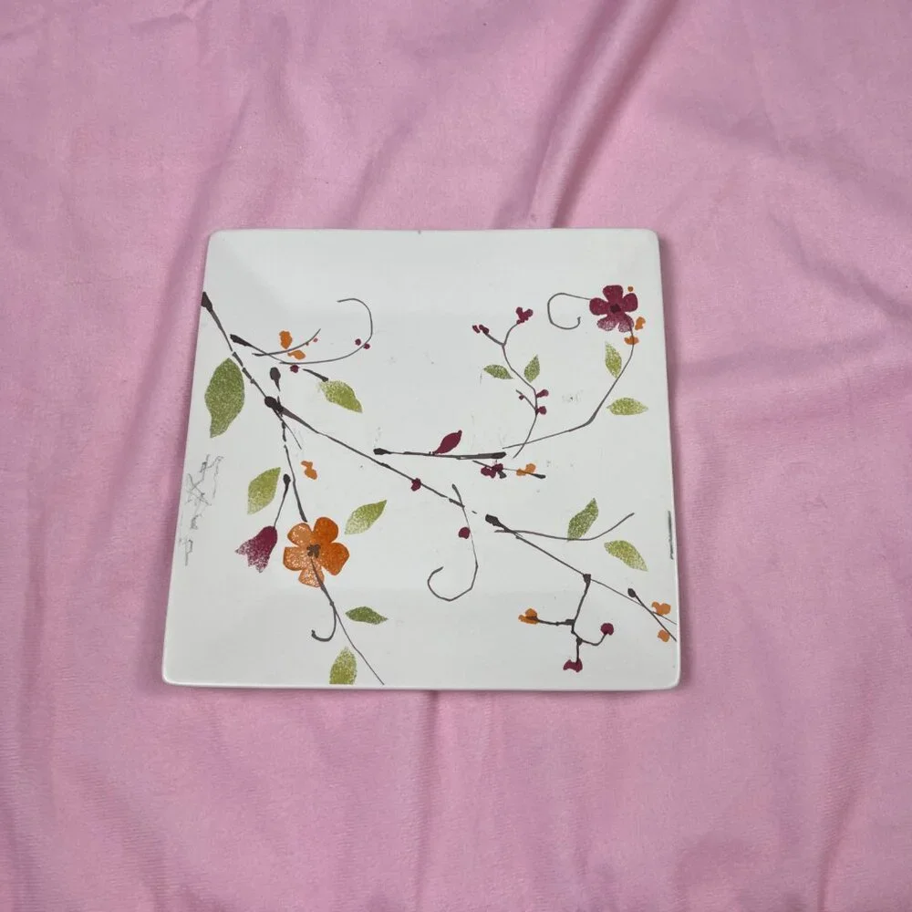 Crate and Barrel Floral Porcelain plate=